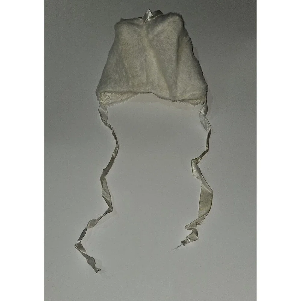 VTG Penney's Toddletime Baby Bonnet White Ivory SOFT Faux Fur? Satin Lace Trim